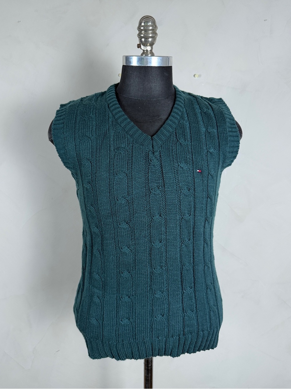 Tommy Hilfiger Teal Cable Knit V-Neck Sweater Vest Men’s S